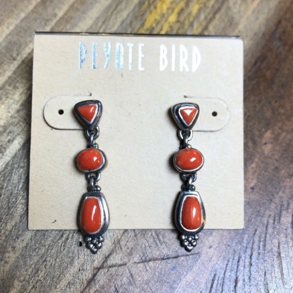 Peyote Bird Coral Dangle Earrings - Picture 1 of 1